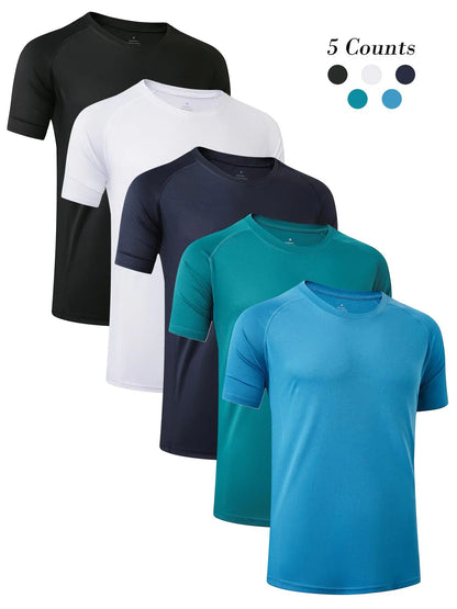 3/5 Pack Men'S Short Sleeve Sport round Neck Shirt, Breathable Cool Polyester T-Shirt, Ideal for Running Cycling Fitness, Quick Dry Casual Sports Top, Athletic Shirt