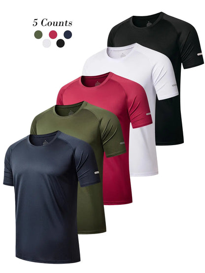 3/5 Pack Men'S Short Sleeve Sport round Neck Shirt, Breathable Cool Polyester T-Shirt, Ideal for Running Cycling Fitness, Quick Dry Casual Sports Top, Athletic Shirt