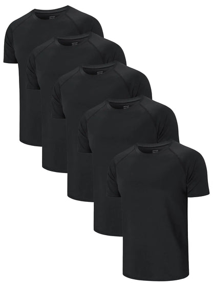 3/5 Pack Men'S Short Sleeve Sport round Neck Shirt, Breathable Cool Polyester T-Shirt, Ideal for Running Cycling Fitness, Quick Dry Casual Sports Top, Athletic Shirt
