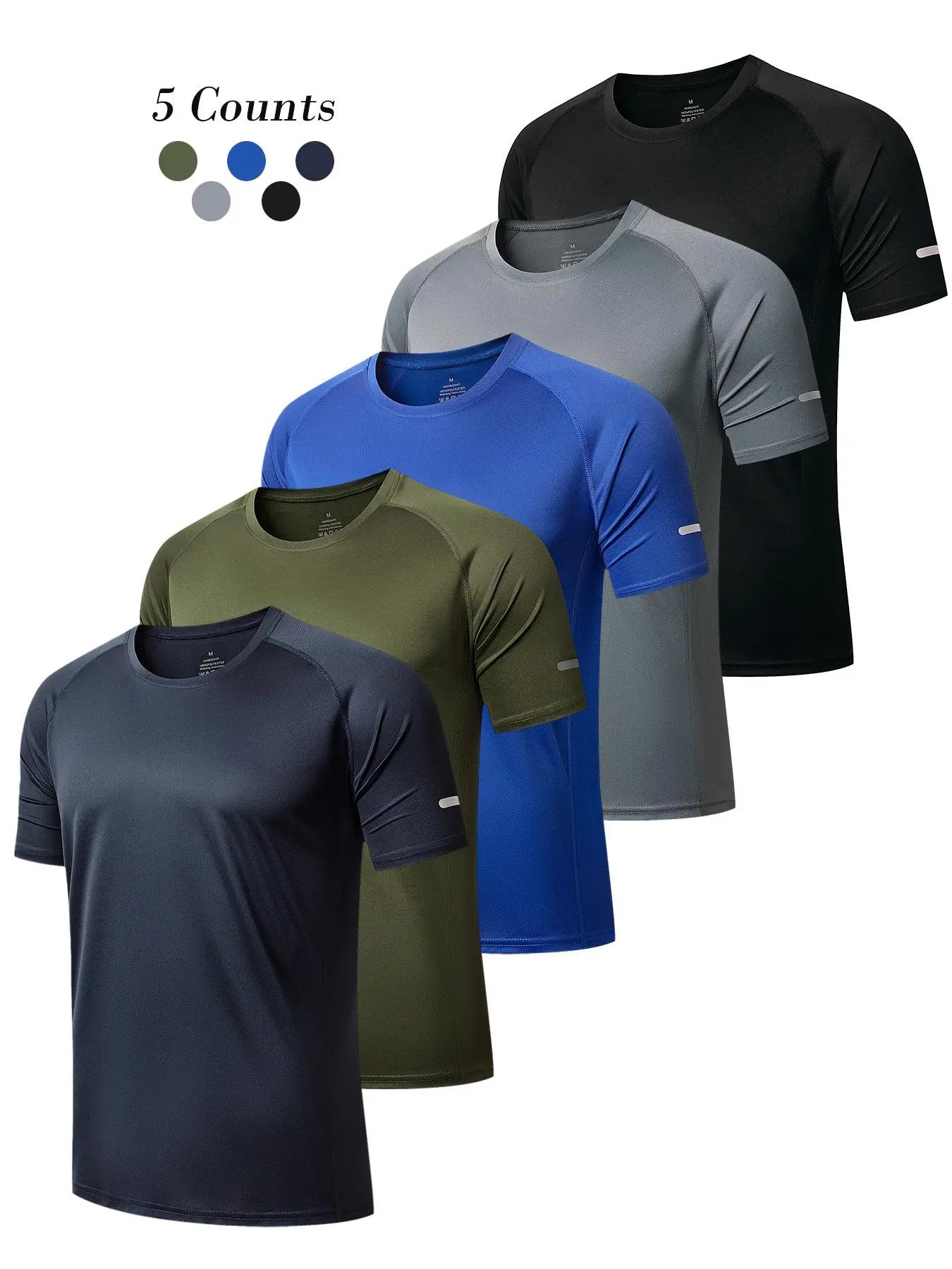 3/5 Pack Men'S Short Sleeve Sport round Neck Shirt, Breathable Cool Polyester T-Shirt, Ideal for Running Cycling Fitness, Quick Dry Casual Sports Top, Athletic Shirt