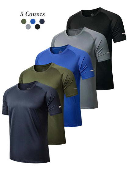 3/5 Pack Men'S Short Sleeve Sport round Neck Shirt, Breathable Cool Polyester T-Shirt, Ideal for Running Cycling Fitness, Quick Dry Casual Sports Top, Athletic Shirt