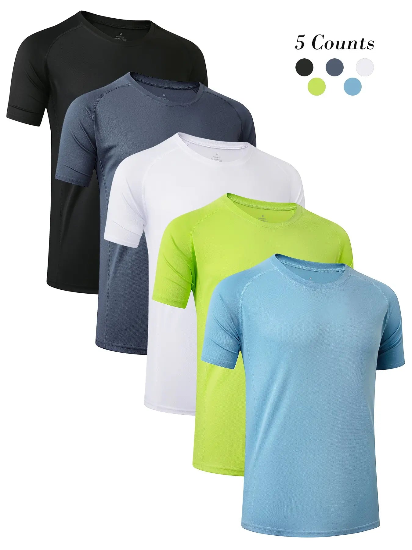 3/5 Pack Men'S Short Sleeve Sport round Neck Shirt, Breathable Cool Polyester T-Shirt, Ideal for Running Cycling Fitness, Quick Dry Casual Sports Top, Athletic Shirt