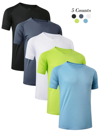 3/5 Pack Men'S Short Sleeve Sport round Neck Shirt, Breathable Cool Polyester T-Shirt, Ideal for Running Cycling Fitness, Quick Dry Casual Sports Top, Athletic Shirt