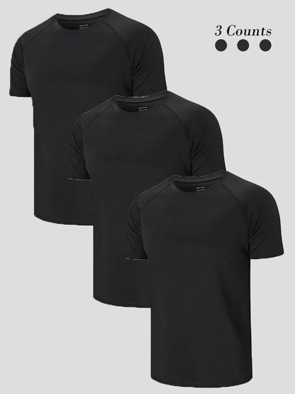 3/5 Pack Men'S Short Sleeve Sport round Neck Shirt, Breathable Cool Polyester T-Shirt, Ideal for Running Cycling Fitness, Quick Dry Casual Sports Top, Athletic Shirt