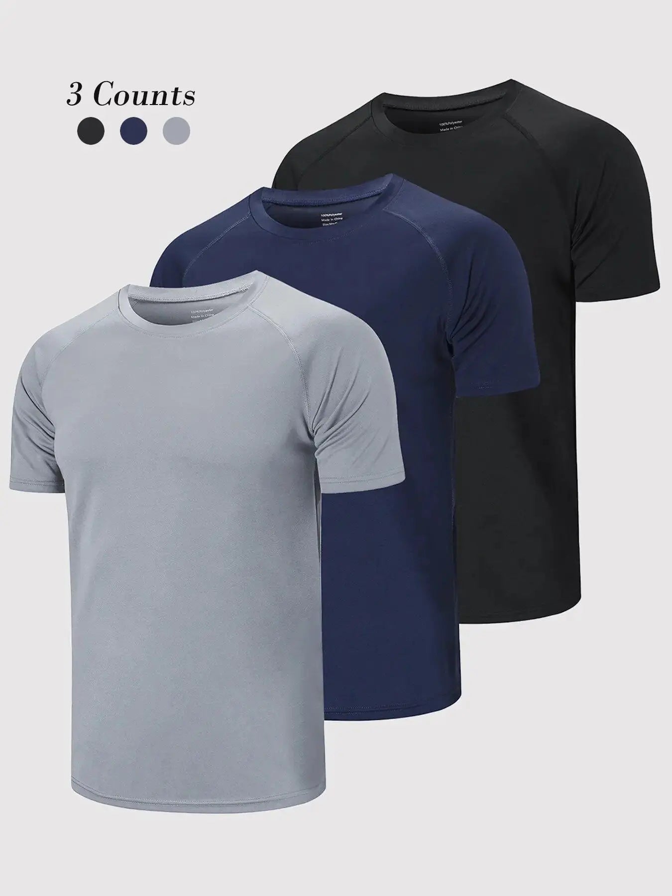 3/5 Pack Men'S Short Sleeve Sport round Neck Shirt, Breathable Cool Polyester T-Shirt, Ideal for Running Cycling Fitness, Quick Dry Casual Sports Top, Athletic Shirt