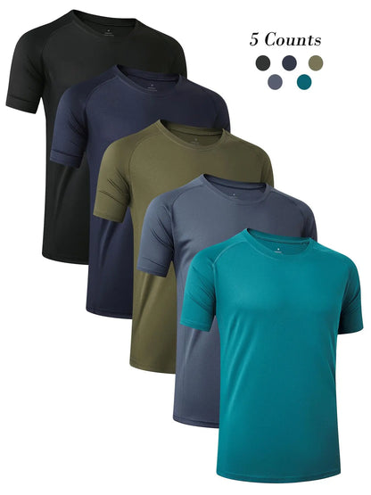 3/5 Pack Men'S Short Sleeve Sport round Neck Shirt, Breathable Cool Polyester T-Shirt, Ideal for Running Cycling Fitness, Quick Dry Casual Sports Top, Athletic Shirt