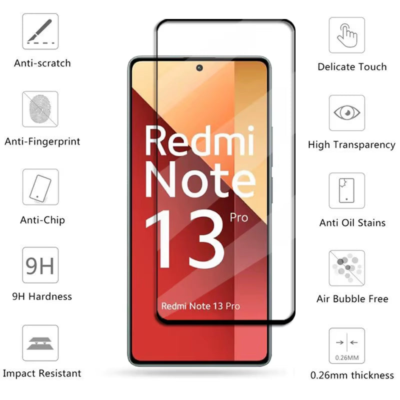 6In1 Glass for Redmi Note 13 Pro Global Full Cover Tempered Glass Redmi Note 13 Pro Screen Protector Lens Film Redmi Note 13 Pro