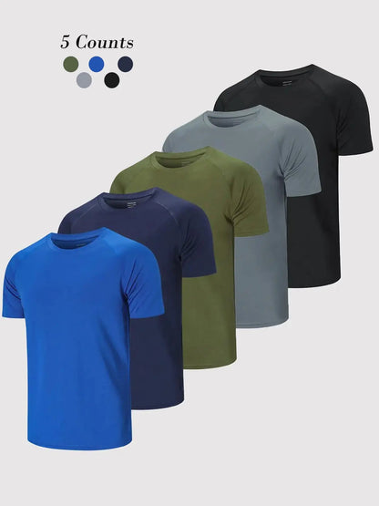 3/5 Pack Men'S Short Sleeve Sport round Neck Shirt, Breathable Cool Polyester T-Shirt, Ideal for Running Cycling Fitness, Quick Dry Casual Sports Top, Athletic Shirt
