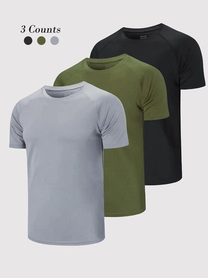 3/5 Pack Men'S Short Sleeve Sport round Neck Shirt, Breathable Cool Polyester T-Shirt, Ideal for Running Cycling Fitness, Quick Dry Casual Sports Top, Athletic Shirt
