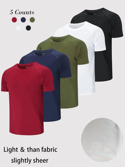 3/5 Pack Men'S Short Sleeve Sport round Neck Shirt, Breathable Cool Polyester T-Shirt, Ideal for Running Cycling Fitness, Quick Dry Casual Sports Top, Athletic Shirt