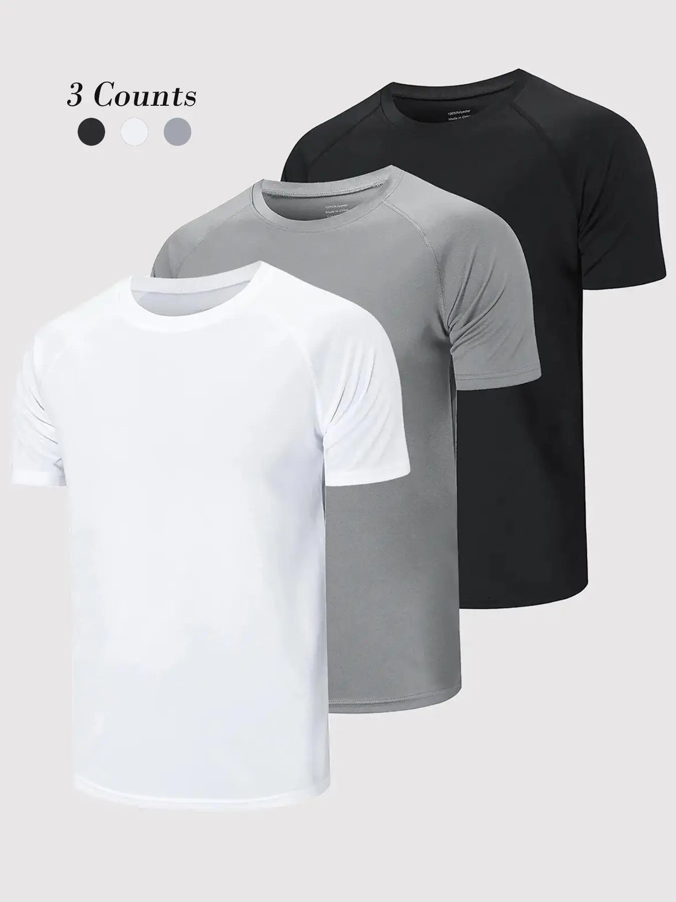 3/5 Pack Men'S Short Sleeve Sport round Neck Shirt, Breathable Cool Polyester T-Shirt, Ideal for Running Cycling Fitness, Quick Dry Casual Sports Top, Athletic Shirt